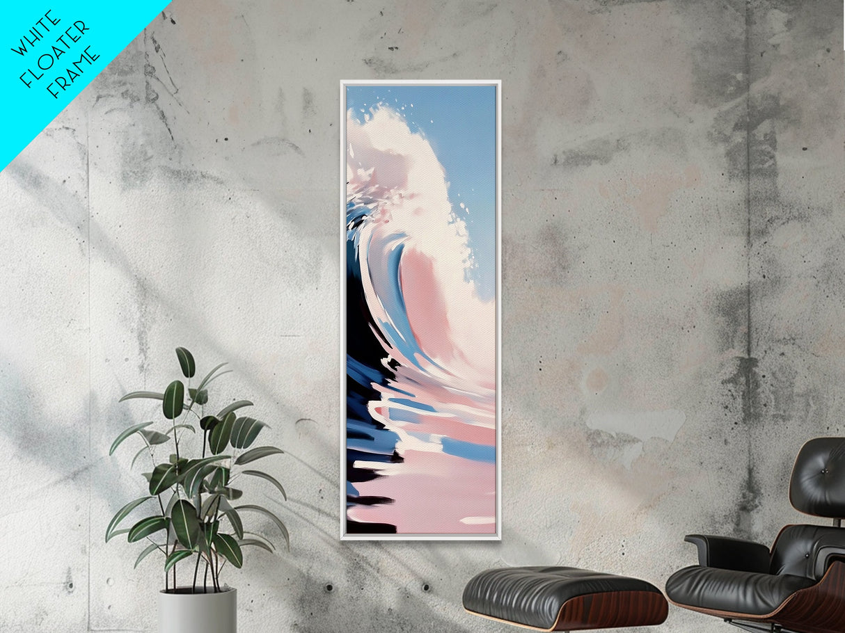 Ocean Wave, Surf Art, Coastal Wall Decor, Beach Vibes, Blue and Pink Seascape, Watercolor Style, Modern Living Room Art, Canvas Print