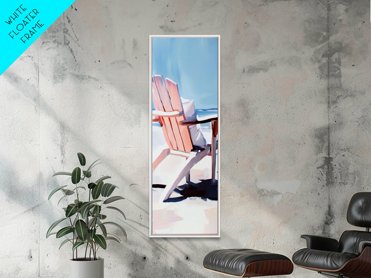 Adirondack Chair, Beachside Relaxation, Pink and Blue Art, Framed Canvas Print, Coastal Home Decor, Summer Vibes, Living Room Wall Art