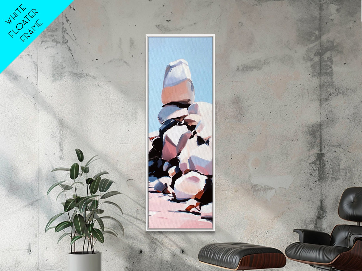 Stacked Stones, Zen Rock Balance, Nature Photography Print, Minimalist Home Decor, Peaceful Living Space, Framed Canvas Print