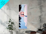 Harbor Reflections, Nautical Wall Art, Coastal Painting, Blue and Pink Decor, Ocean Home, Minimalist Seascape, Framed Canvas Print