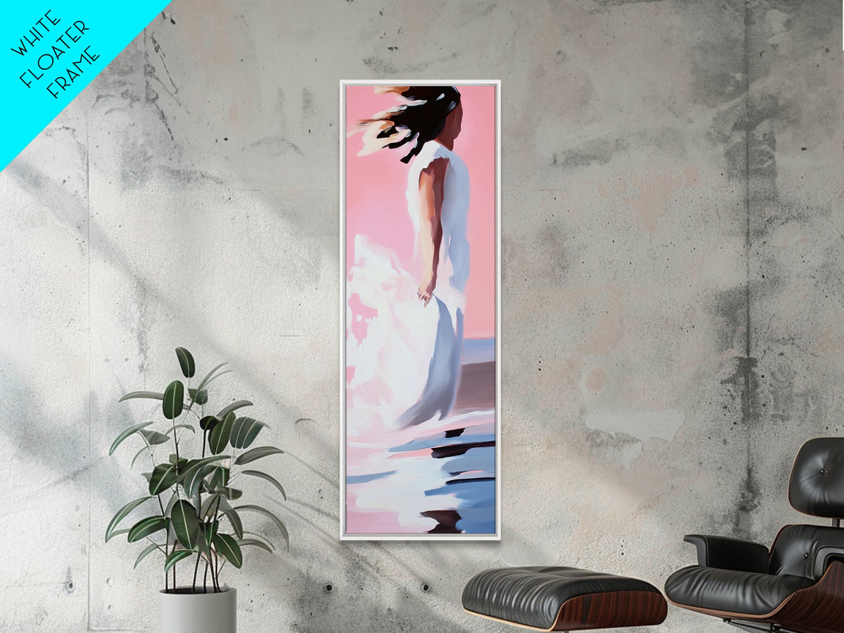 Windblown Woman, Feminine Wall Art, Dreamy Pastel Painting, Ethereal Beach Scene, Boho Chic Home, Minimalist Figure, Canvas Print