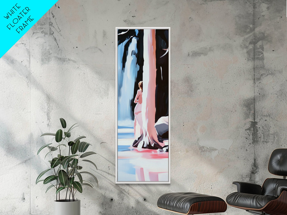 Waterfall Serenity, Nature Wall Art, Ethereal Woman Painting, Peaceful River Scene, Romantic Pastel Decor, Bohemian Home, Canvas Print