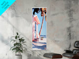 Pink Beach House, Coastal Retreat, Palm Tree Art, Framed Canvas Print, Tropical Decor, Modern Minimalist, Vacation Vibes, Wall Art