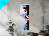 Lakeside Serenity, Moody Nature, Framed Canvas Print, Contemporary Wall Art, Blue and Pink Painting, Living Room Wall Art