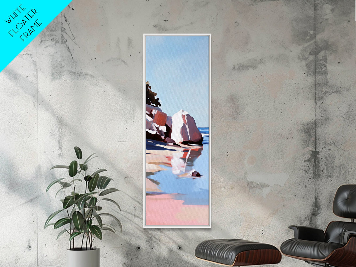 Zen Reflections, Water Inspired Art, Minimalist Beach Scene, Tranquil Nature Painting, Relaxing Decor, Modern Framed Canvas Print