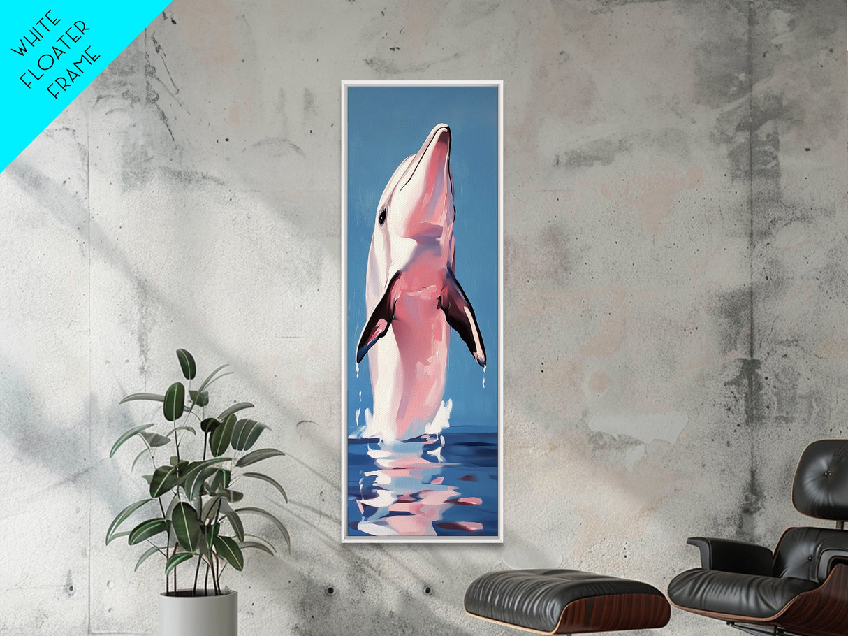 Jumping Dolphin, Ocean Wall Art, Coastal Decor, Beach House Painting, Marine Life Art, Nautical Artwork, Framed Canvas Print