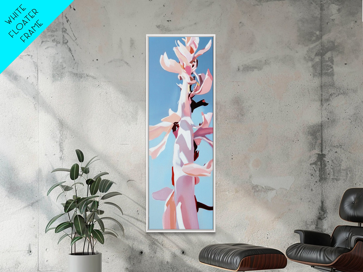 Pink Bloom, Floral Wall Art, Botanical Print, Framed Canvas Print, Modern Aesthetic, Minimalist Decor, Bedroom Art, Boho Artwork