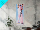 Western Girl, Cowboy, Vintage Style, Modern, Pink, Blue, Fashion Art, Feminine, Boho, Living Room, Framed Canvas Print