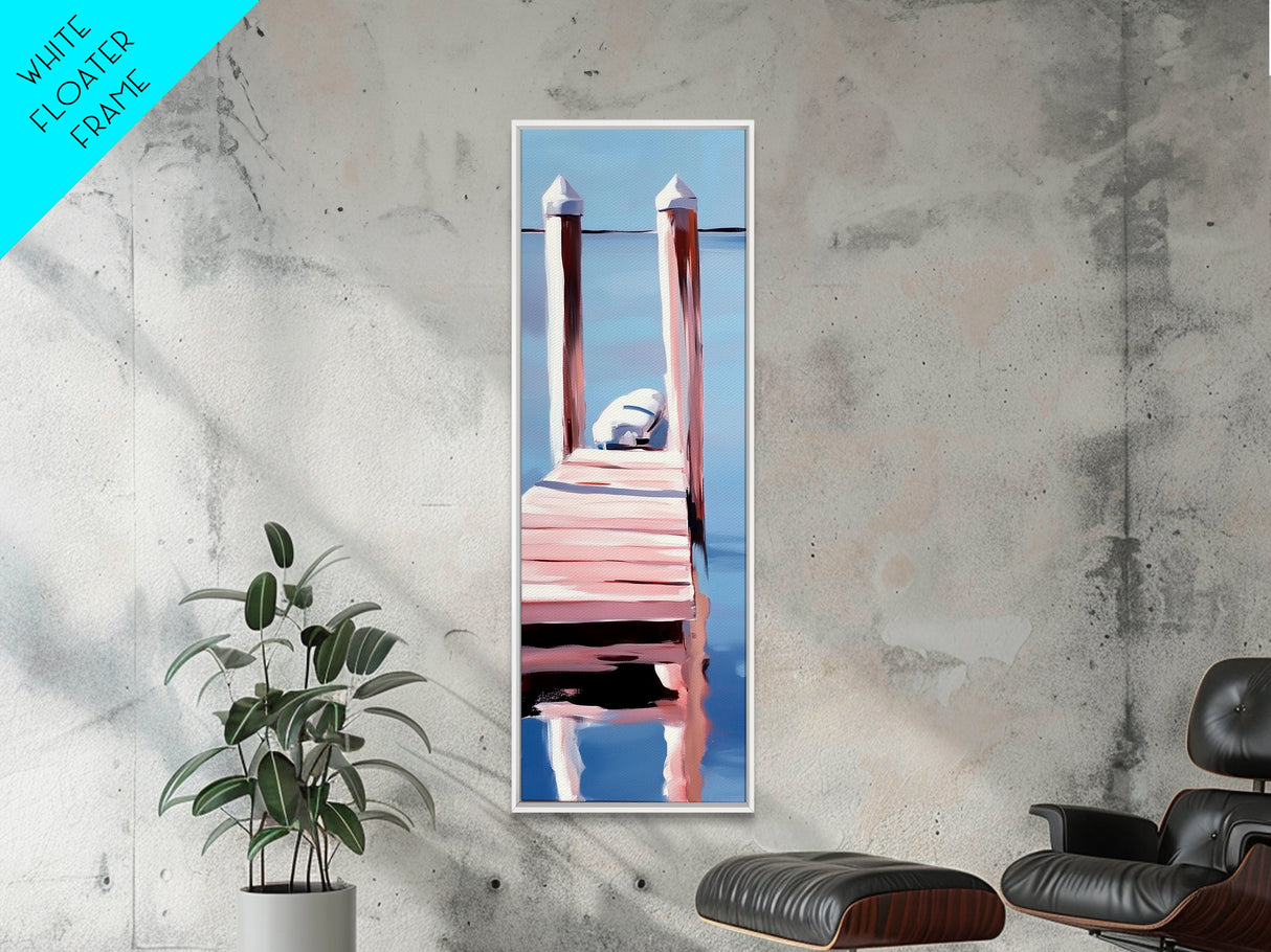 Dock Reflection, Calm Waters, Nautical Aesthetic, Serene Landscape, Coastal Home Decor, Minimal Framed Canvas Print, Tranquil Vibes