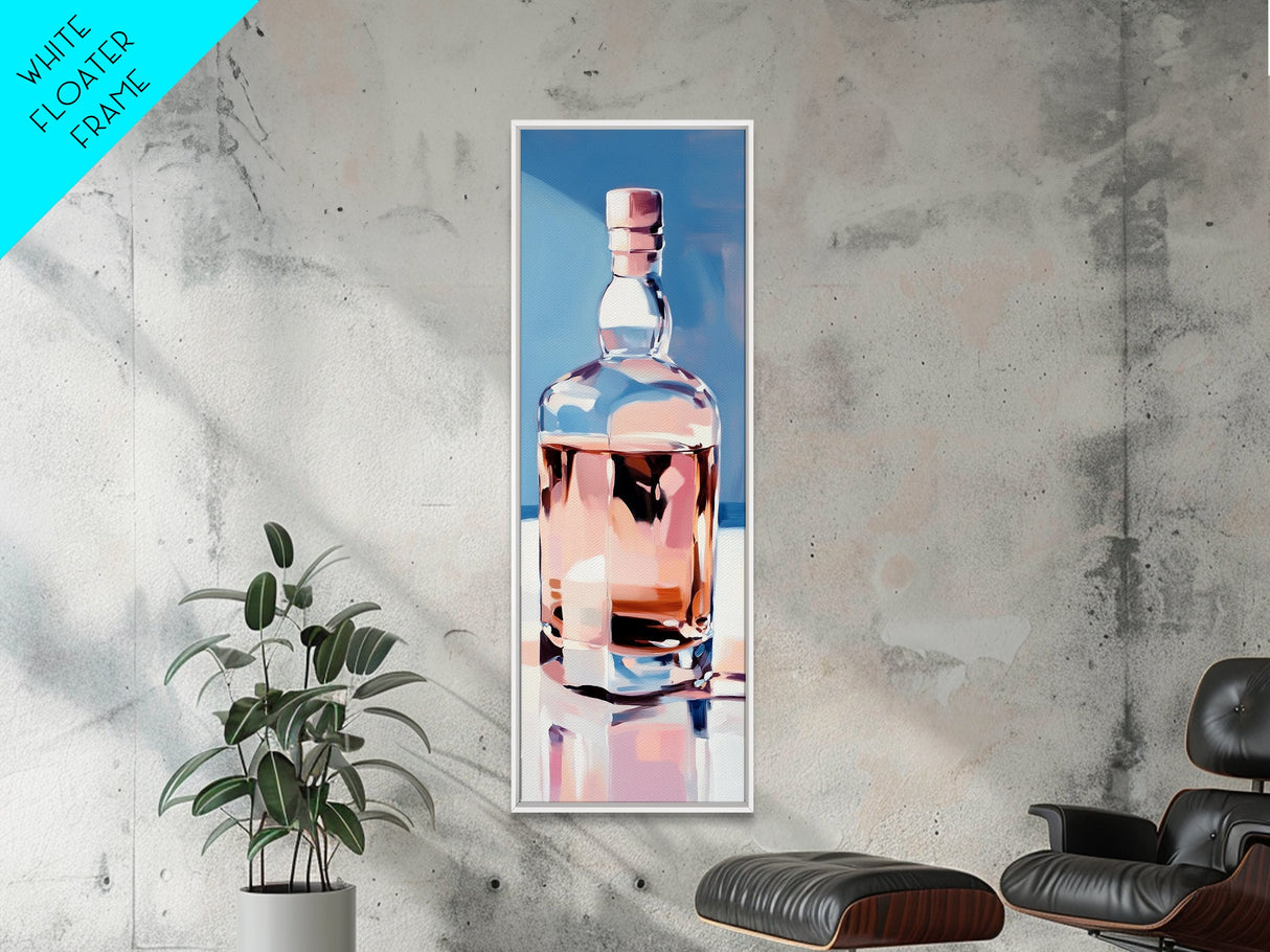Whiskey Bottle, Elegant Bar, Glass Reflection, Canvas Print, Kitchen Wall Art, Modern Liquor Decor, Man Cave Art, Rustic Bar Wall Art