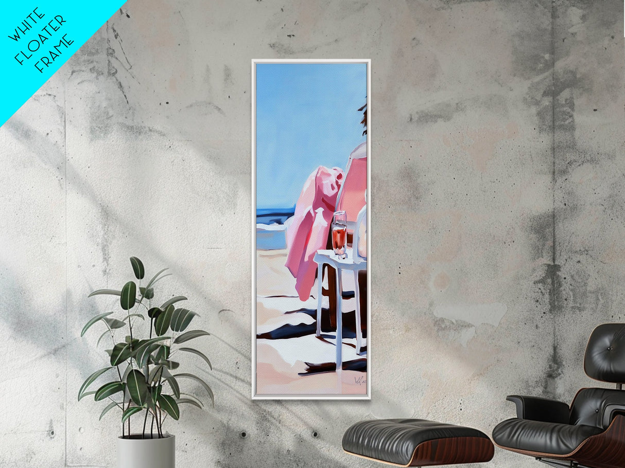 Beach Lounge, Coastal Retreat, Relaxing Seaside, Framed Canvas Print, Minimalist Art, Nautical Wall Art, Summer Decor, Living Room Art