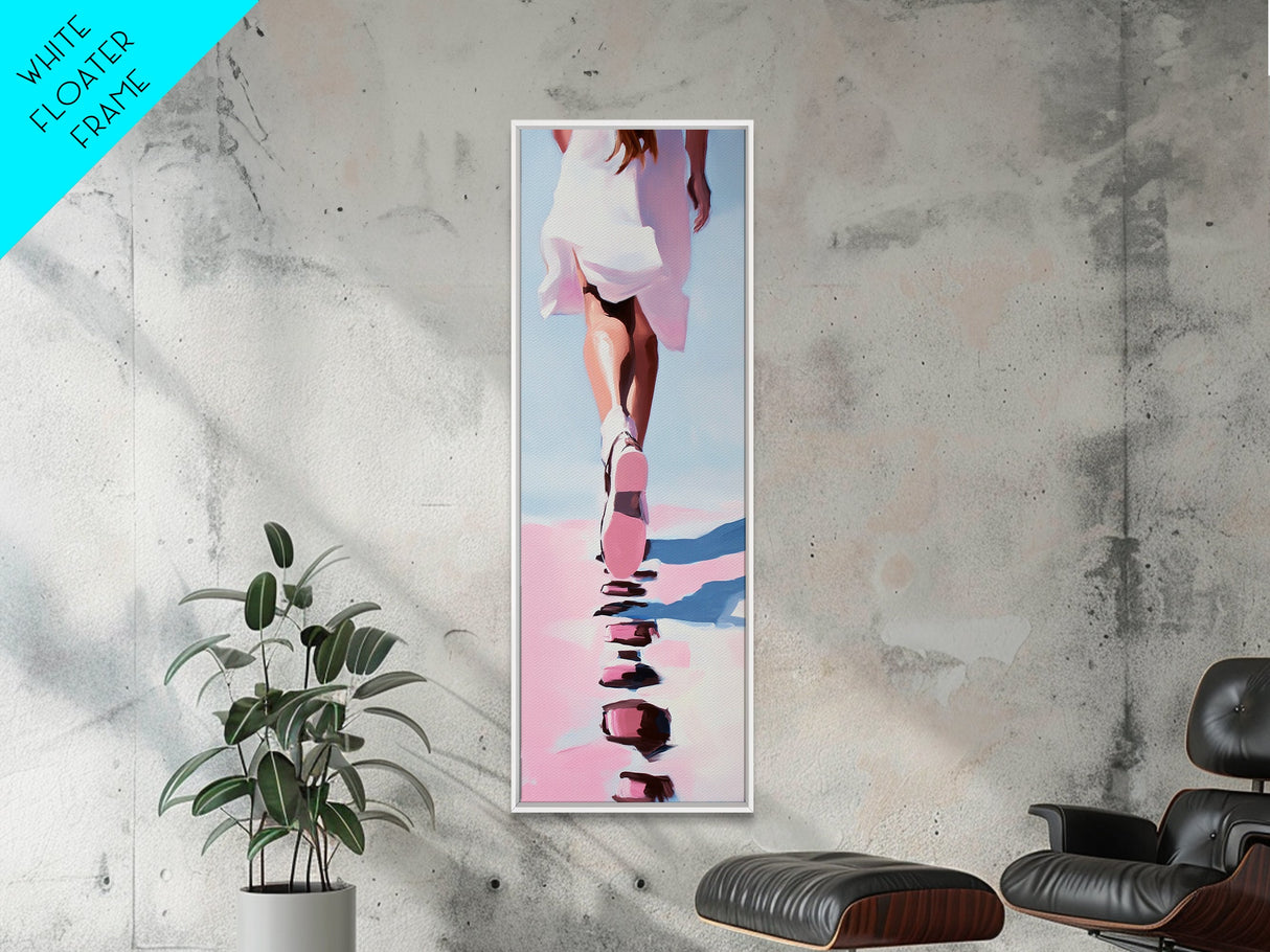 Elegant Walking Art, Minimalist Fashion, Dreamy Pastel Print, Framed Canvas Print, Modern Aesthetic, Bedroom Wall Art, Stylish Home Decor