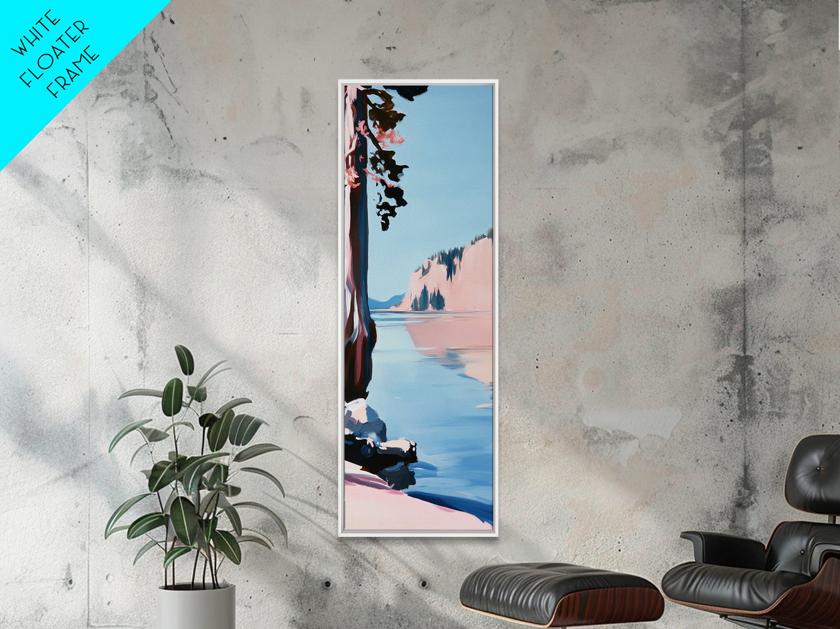 Lakeview Landscape, Minimalist Nature Art, Tranquil Waters, Framed Canvas Print, Modern Wall Decor, Pastel Home Art, Living Room Decor