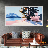 Mountain Landscape, Tranquil Lake Scene, Serene Nature Painting, Minimalist Home Decor, Rustic Wilderness Art, Framed Canvas Print