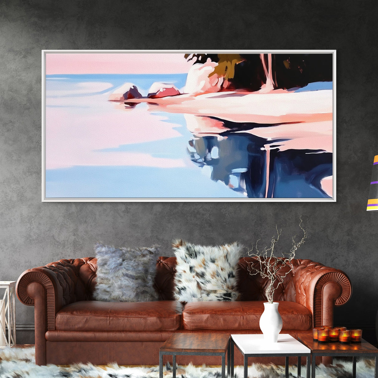 Serene Lake Reflection, Tranquil Water Scene, Minimalist Landscape, Framed Canvas Print, Living Room Wall Art, Coastal Wall Decor