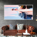 Serene Lake Reflection, Tranquil Water Scene, Minimalist Landscape, Framed Canvas Print, Living Room Wall Art, Coastal Wall Decor