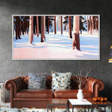 Winter Forest, Snowy, Tall Trees, Framed Canvas Print, Christmas Home Decor, Cozy Winter Art, Modern Minimalist Wall Art, Holiday Aesthetic