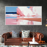 Ocean Wave, Pink Surf, Beach Reflection, Framed Canvas Print, Coastal Wall Art, Modern Minimalist Decor, Living Room Wall Art, Pastel Tones