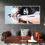 Girl In Cave, Coastal Landscape, Minimalist Art, Seascape Wall Decor, Bedroom Wall Art, Framed Canvas Print, Beach Inspired Home Decor