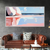 Pink Waves, Coastal Reflection, Ocean Art, Seascape Wall Decor, Bedroom Wall Art, Framed Canvas Print, Minimalist Beach Scene, Soft Pastels