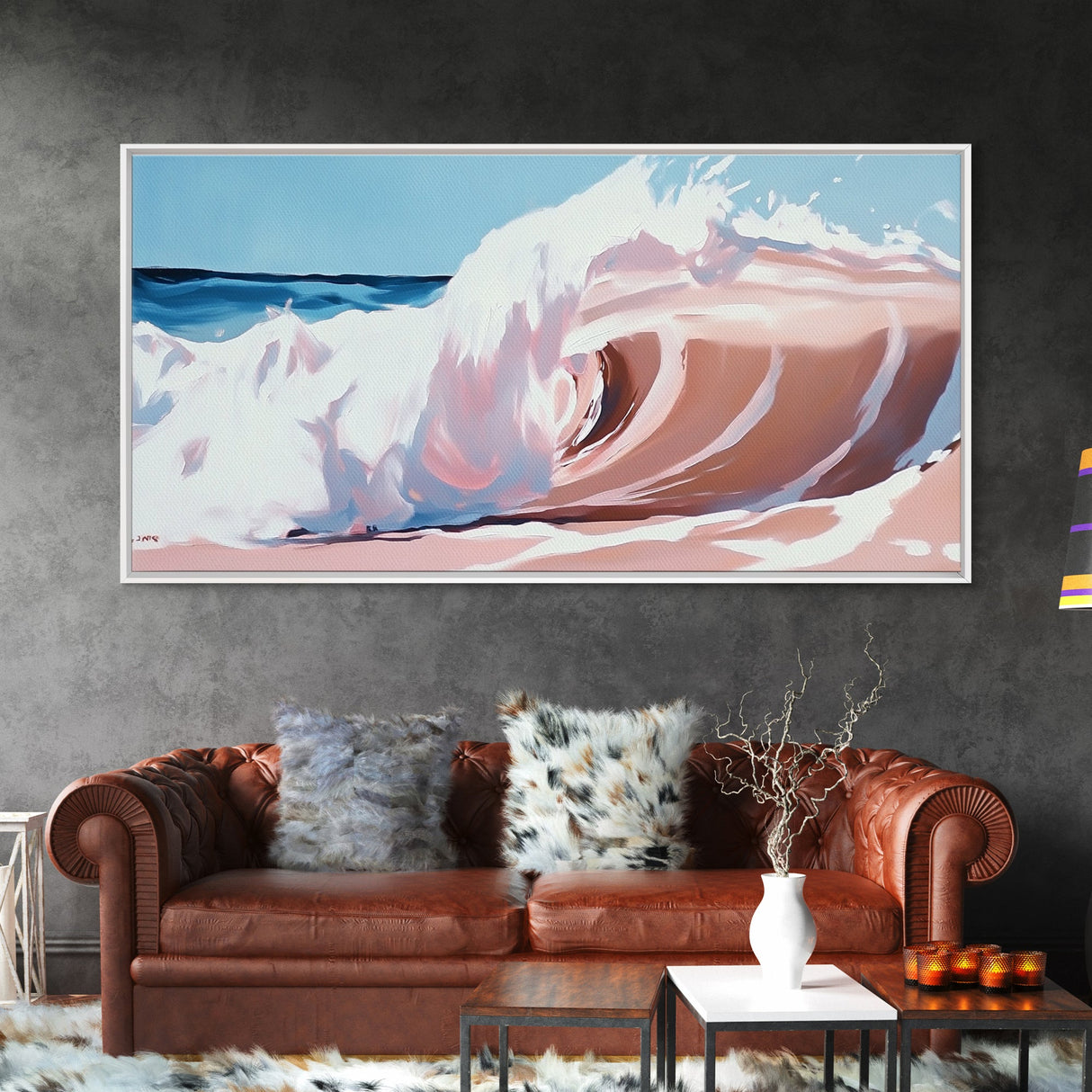 Ocean Wave, Surreal Seascape, Coastal Energy, Beach House Wall Art, Modern Nautical Decor, Blue and Pink Aesthetic, Canvas Print