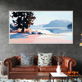 Mountain Lake, Pine Tree, Scenic Nature, Landscape Painting, Framed Canvas Print, Bedroom Wall Art, Rustic Home Decor, Nature Gift