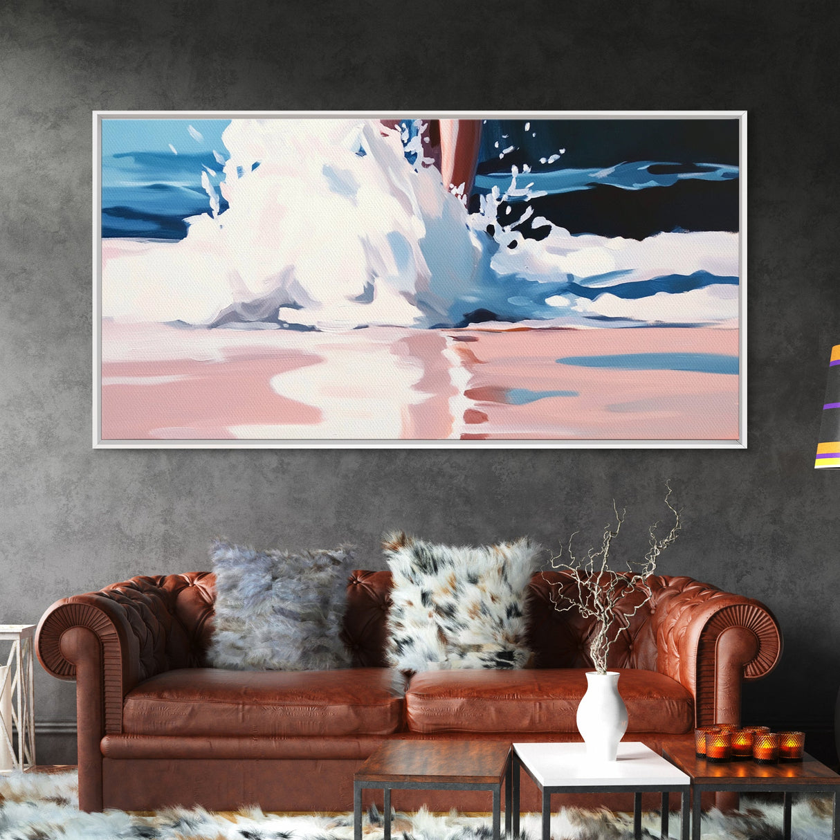 Ocean Waves Splash, Coastal Surf Print, Dynamic Beach Wall Art, Nautical Seaside Decor, Modern Blue Aesthetic, Bathroom Canvas Print