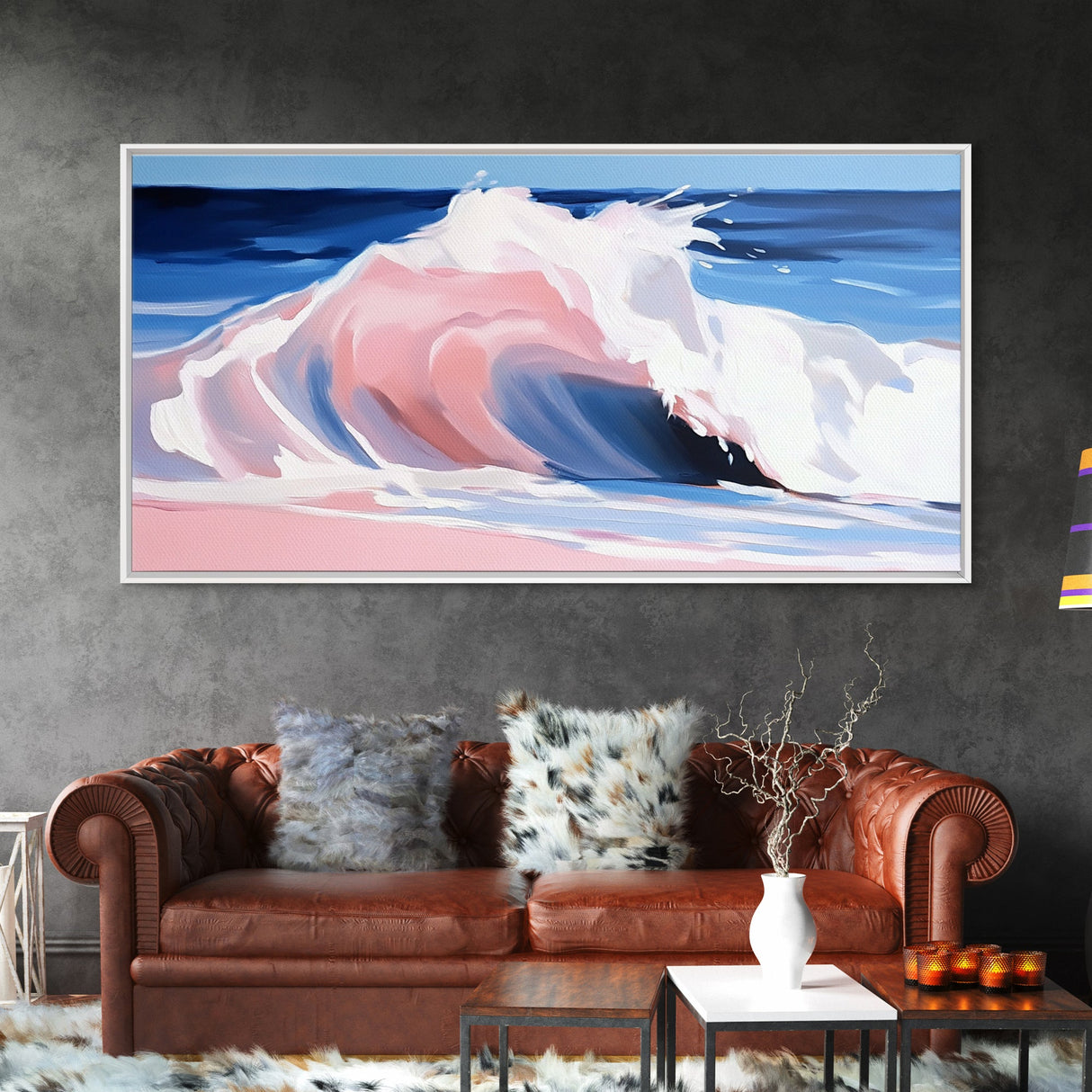 Pink Ocean, Abstract, Canvas Print, Coastal abstract painting, soft pastel waves, modern beach decor, minimalist seascape, tranquil water art