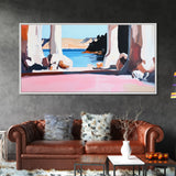 Tranquil Waters, Cliffside View, Serene Seascape, Framed Canvas Print, Coastal Wall Art, Boho Decor, Office Wall Art, Abstract Landscape