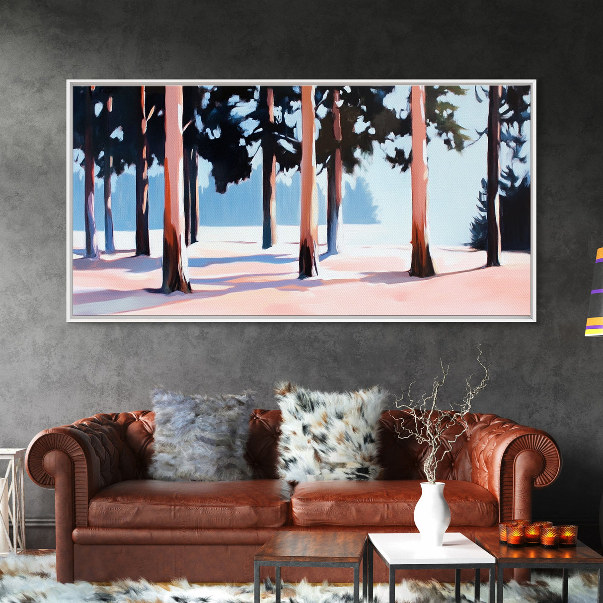 Winter Forest, Snowy Trees, Tranquil Wall Art, Framed Canvas Print, Nature Inspired, Cozy Home Decor, Serene Landscape, Rustic Living Room