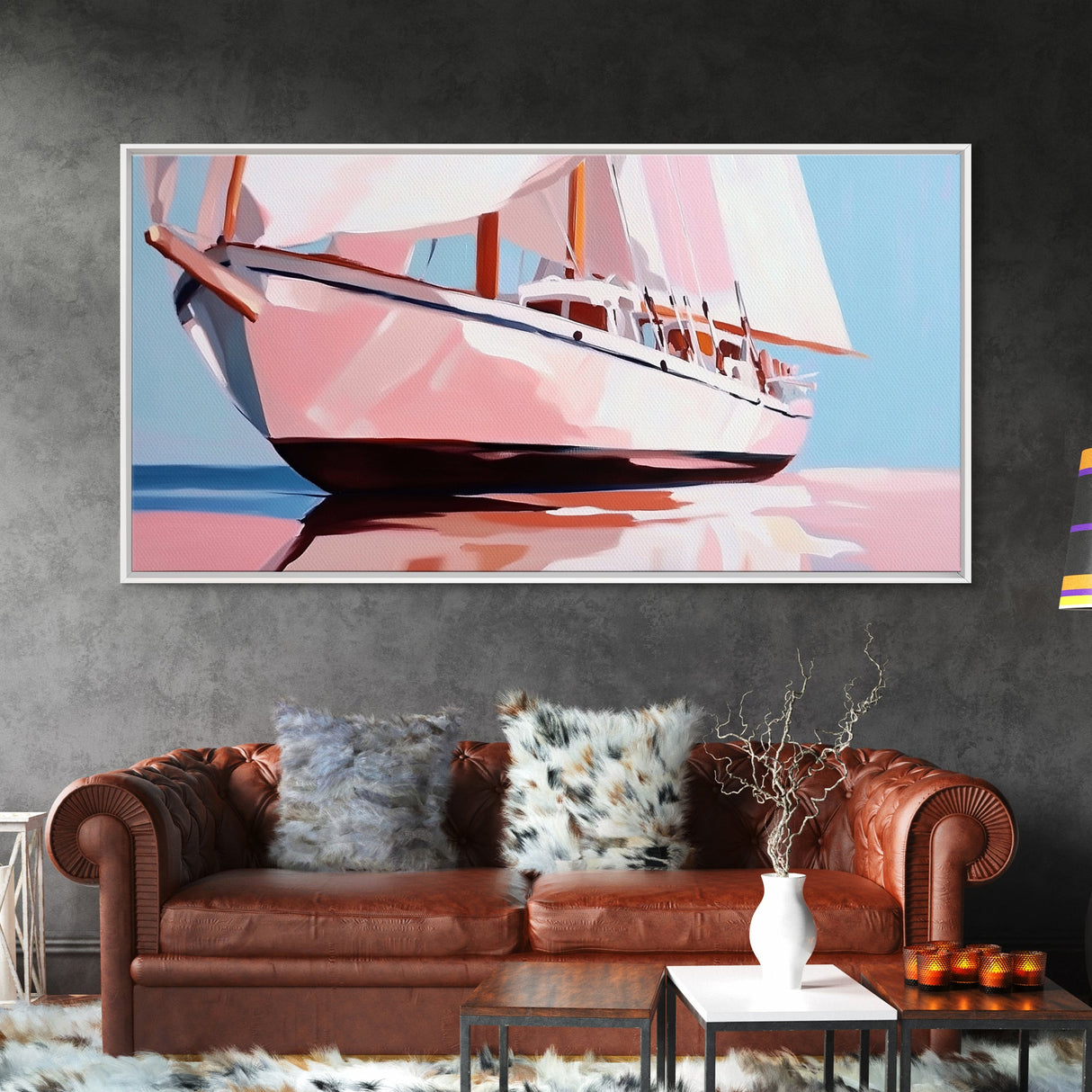 Sailing Boat, Nautical Wall Art, Ocean Reflection Print, Coastal Home Decor, Modern Seascape, Minimalist Living Room, Framed Canvas Print