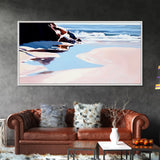 Ocean Shore, Tranquil Seascape Art, Pink Blue Horizon, Serene Beach Wall Decor, Relaxing Coastal Aesthetic, Canvas Print