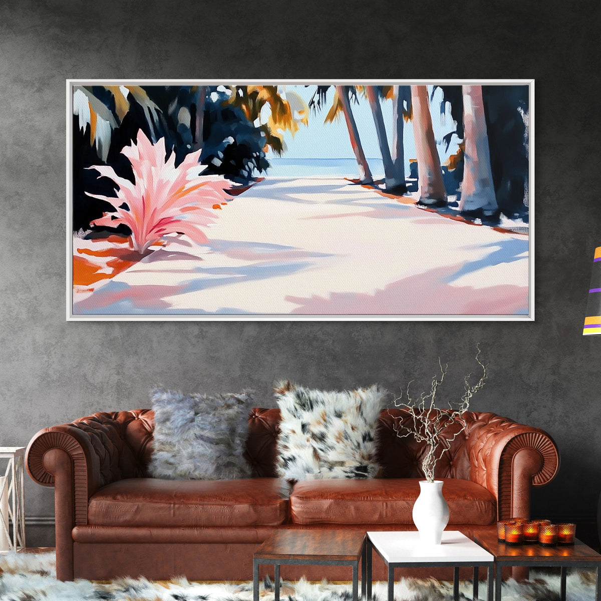 Palm Trees, Tropical Beach Art, Coastal Home Decor, Framed Canvas Print, Living Room Wall Art, Ocean View, Summer Landscape