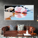 Pink Rock, Water Reflection, Framed Canvas Print, Minimalist Landscape, Nature Aesthetic, Serene Home Decor, Modern Art, Office Wall