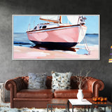 Sailboat Painting, Nautical Wall Art, Coastal Living Decor, Soft Pastel Blue and Pink, Ocean Scene, Beach House Aesthetic, Framed Canvas Print