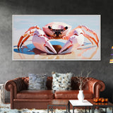 Pink Crab, Coastal Wildlife, Beach Art, Nautical Theme, Framed Canvas Print, Seaside Decor, Ocean Wall Art, Minimalist Animal Painting