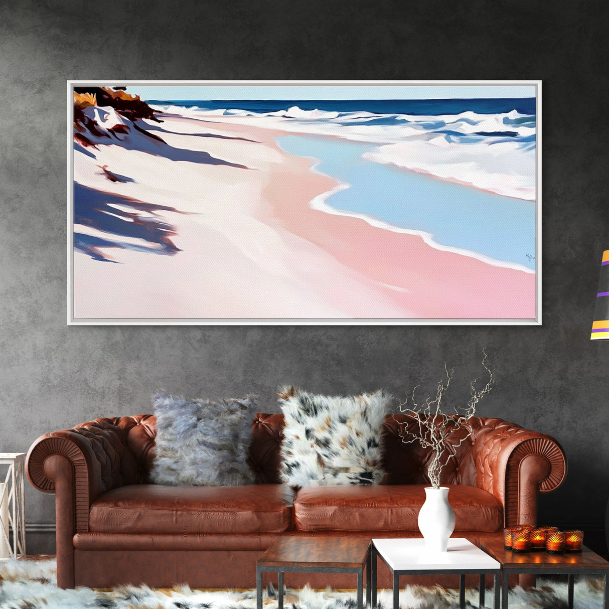 Ocean Waves, Coastal Retreat, Sandy Shore, Seaside Serenity, Framed Canvas Print, Beach House Decor, Living Room Wall Art, Nautical Theme
