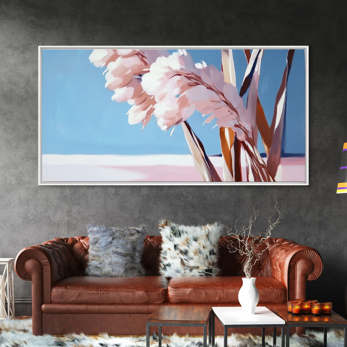 Pampas Grass, Boho, Minimalist, Framed Canvas Print, Neutral Home Decor, Nature-Inspired, Bedroom Wall Art, Coastal Chic Accent