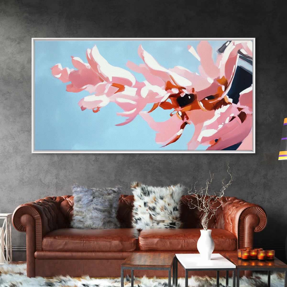 Pink Floral, Abstract Flowers, Modern Botanical, Pastel Wall Art, Minimalist Decor, Bedroom Wall Art, Framed Canvas Print, Feminine Aesthetic