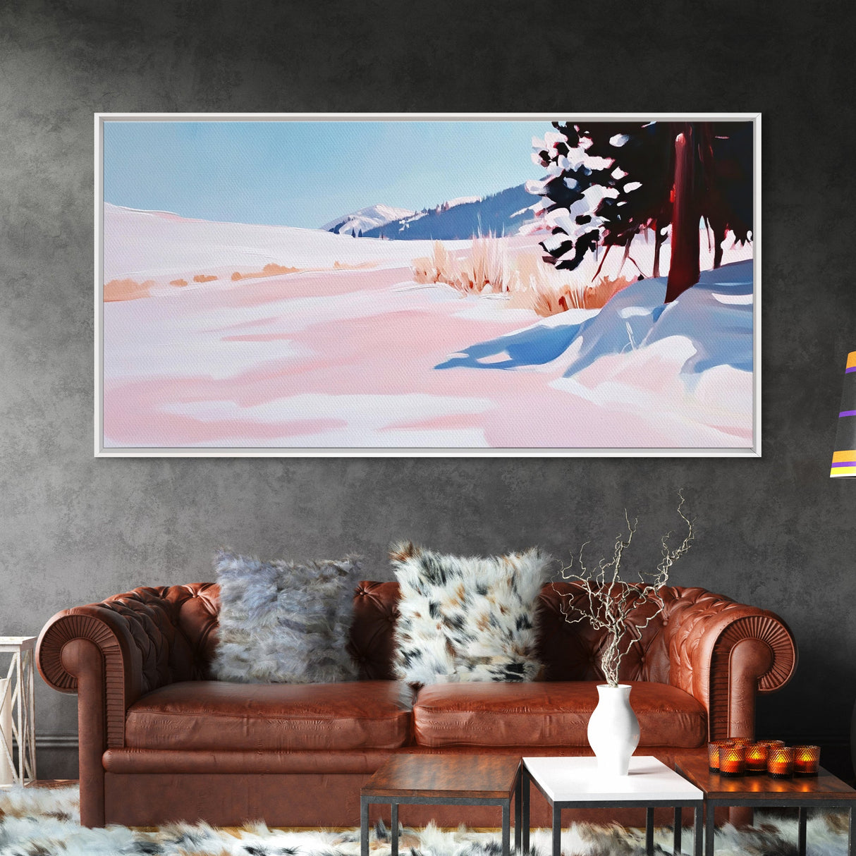 Snowy Landscape, Winter Art, Canvas Print, Christmas Wall Decor, Cozy Home Art, Minimalist Snow Scene, Holiday Art, Cabin Wall Decor
