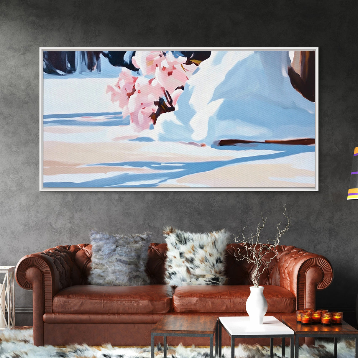 Snow Blossoms, Winter Floral Art, Canvas Print, Christmas Wall Decor, Elegant Wall Art, Nature Inspired Painting, Bedroom Wall Art