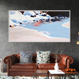 Winter River Scene, Snowy Landscape, Blue Wall Art, Modern Framed Canvas Print, Living Room Decor, Minimalist Nature Painting