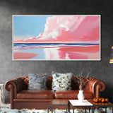 Pink Beach, Dreamy Ocean, Framed Canvas Print, Coastal Art, Minimalist Seascape, Modern Wall Decor, Soft Pastel Landscape