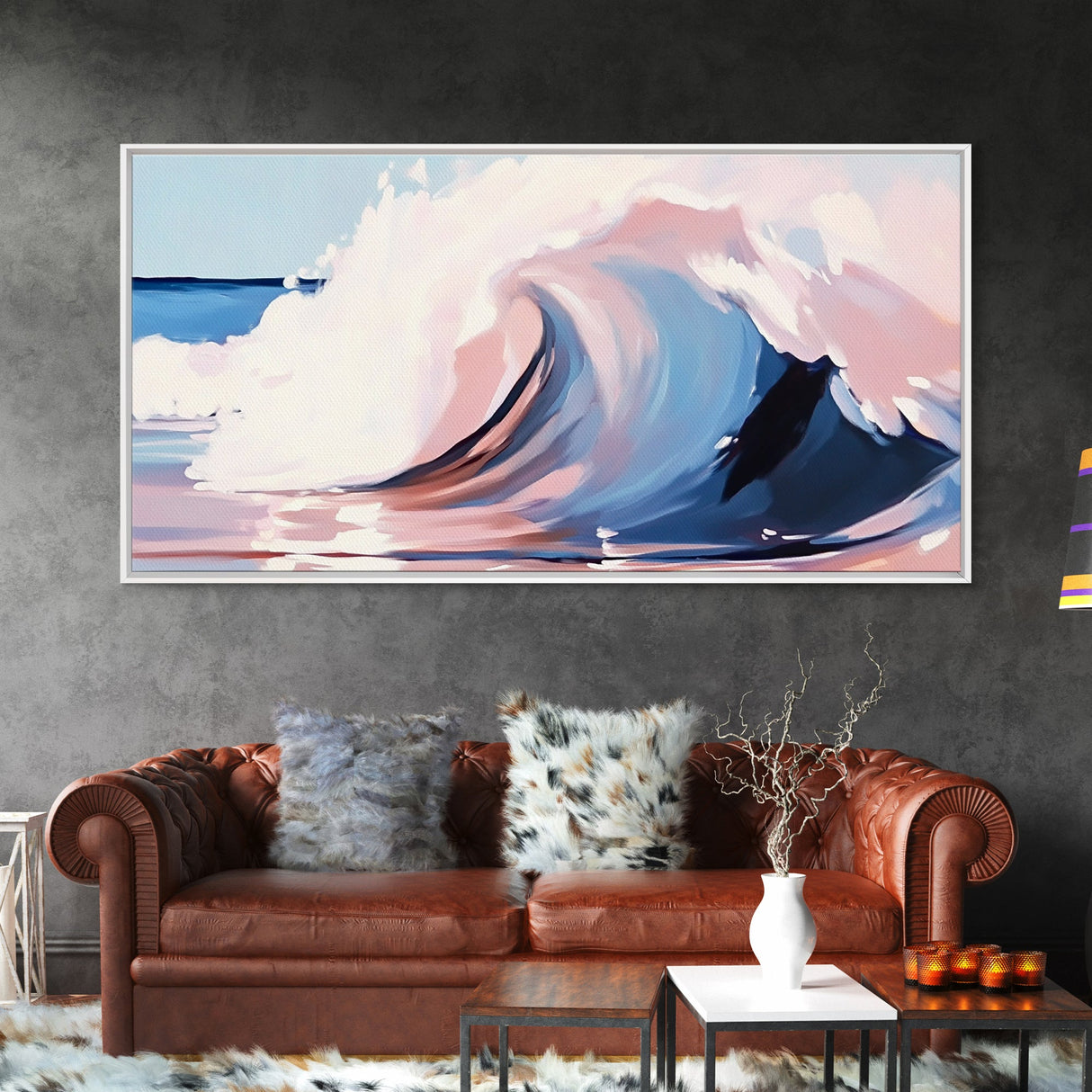 Wave Curl, Ocean Surf, Framed Canvas Print, Coastal Wall Art, Surfer Aesthetic, Beach House Decor, Minimalist Seascape