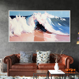 Tidal Wave, Beach Art, Framed Canvas Print, Surfer Decor, Minimalist Coastal Aesthetic, Pastel Ocean Scene, Living Room Wall Art