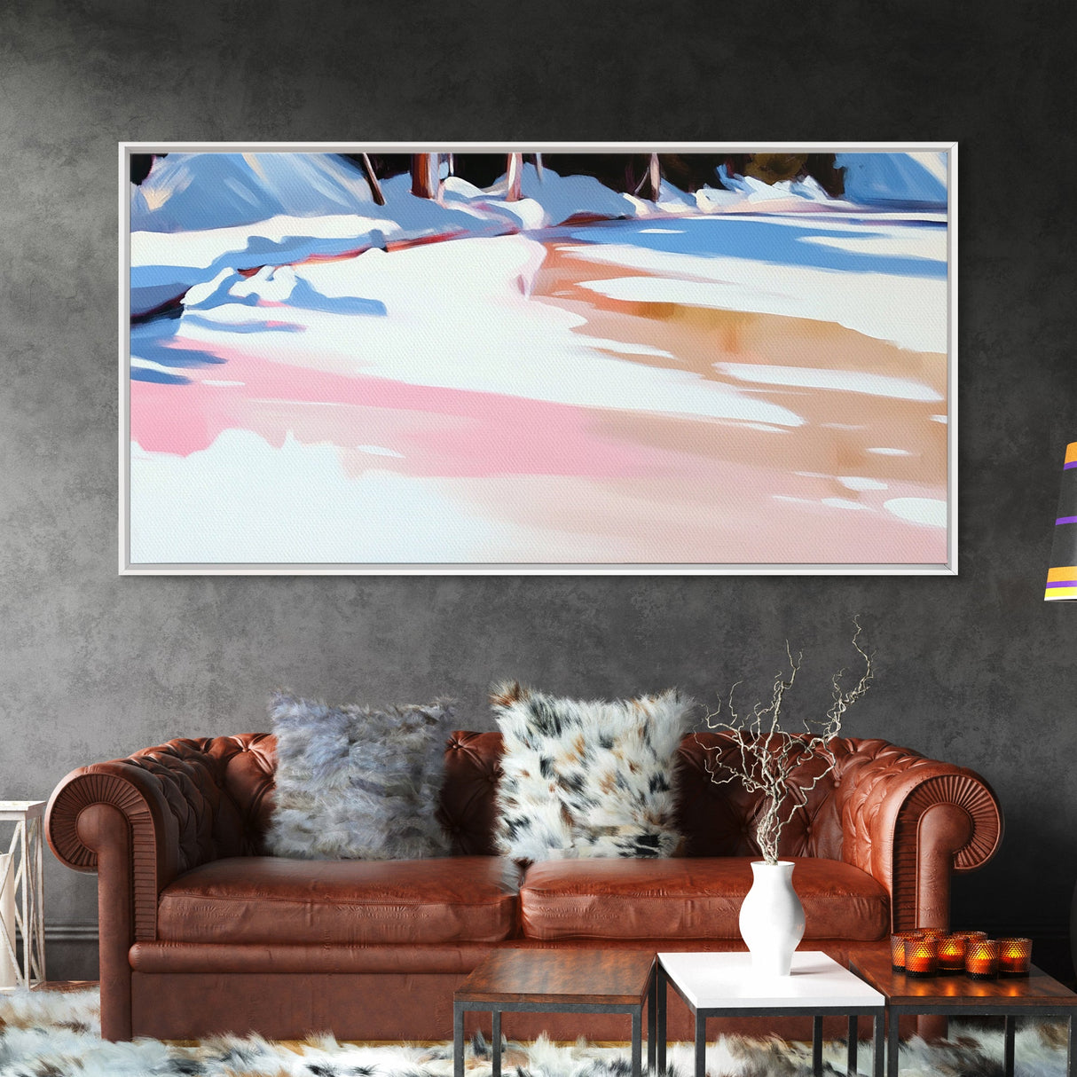 Winter Reflection, Snowy Landscape, Framed Canvas Print, Cozy Wall Art, Modern Home Decor, Minimalist Painting, Serene Nature Scene