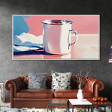 Enamel Mug, Rustic Kitchen, Framed Canvas Print, Minimalist Still Life, Vintage Aesthetic, Cozy Wall Art, Soft Pastel Painting