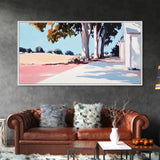 Country Road, Rural Landscape, Serene Nature, Golden Fields, Rustic Farmhouse, Countryside Charm, Warm Autumn Hues, Canvas Print