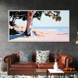 Coastal Tree, Beach Serenity, Ocean Landscape, Minimalist Aesthetic, Tranquil Seascape, Boho Decor, Nature Art, Framed Canvas Print
