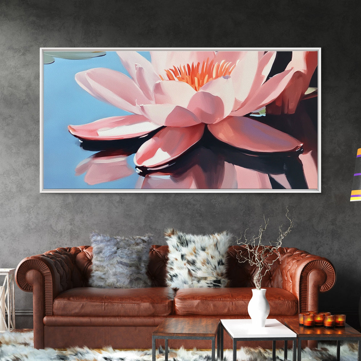 Lotus, Reflection, Blue Water, Framed Canvas Print, Floral Art, Zen Decor, Meditation Wall Art, Modern Botanical, Serene Home Decor